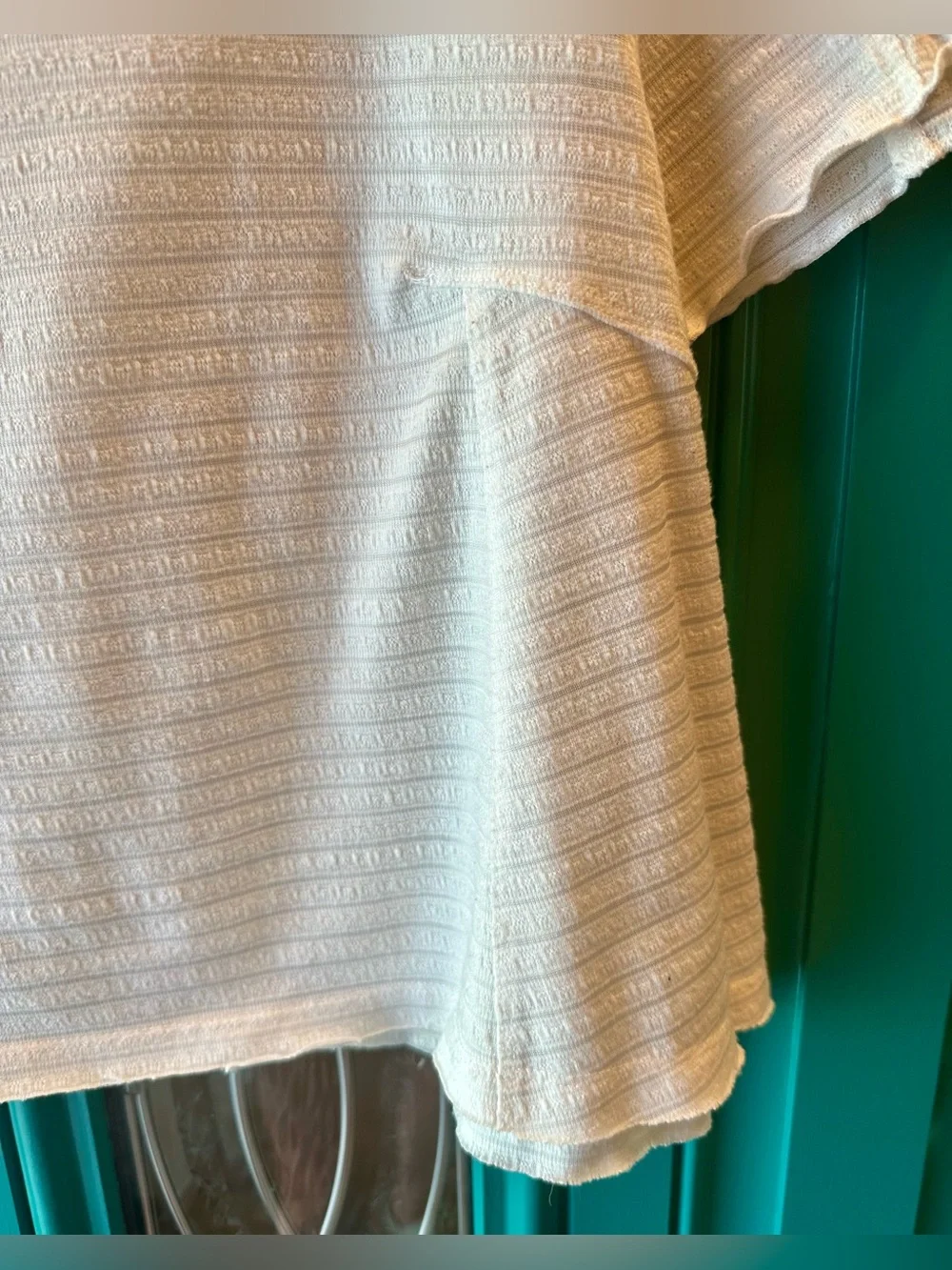Free People White Smocked Shoulder Blouse Size M Ruffle Neck Cap Sleeve Babydoll